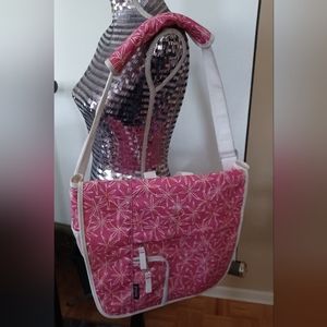 JANSPORT Messenger Bag S1140306 Pink with White/Orange Flower Pattern Adjustable